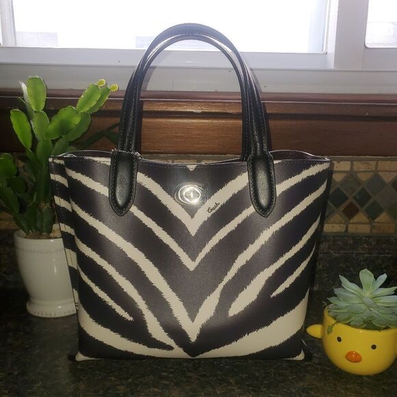 RETAIL Coach Zebra Print Willow Bucket Bag + Black Coach "Pillow" Wristlet - Picture 9 of 16